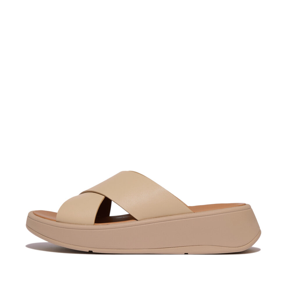 FitFlop F-Mode Leather Flatform Cross Slide Latte BeigeFitFlop F-Mode Leather Flatform Cross Slide Latte Beige