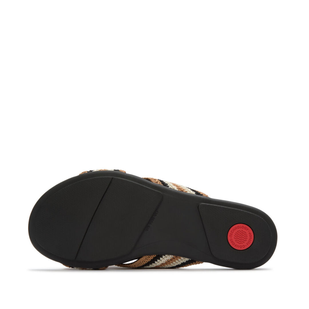 FitFlop GRACIE Stripe-Webbing Cross Slides featuring a slim, lightweight sole with high-rebound Dynamicush™ cushioning.