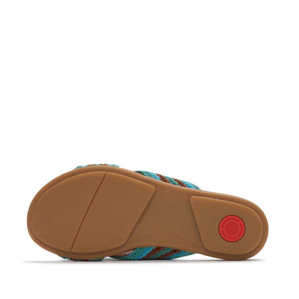 FitFlop GRACIE Stripe-Webbing Cross Slides featuring a slim, lightweight sole with high-rebound Dynamicush™ cushioning.