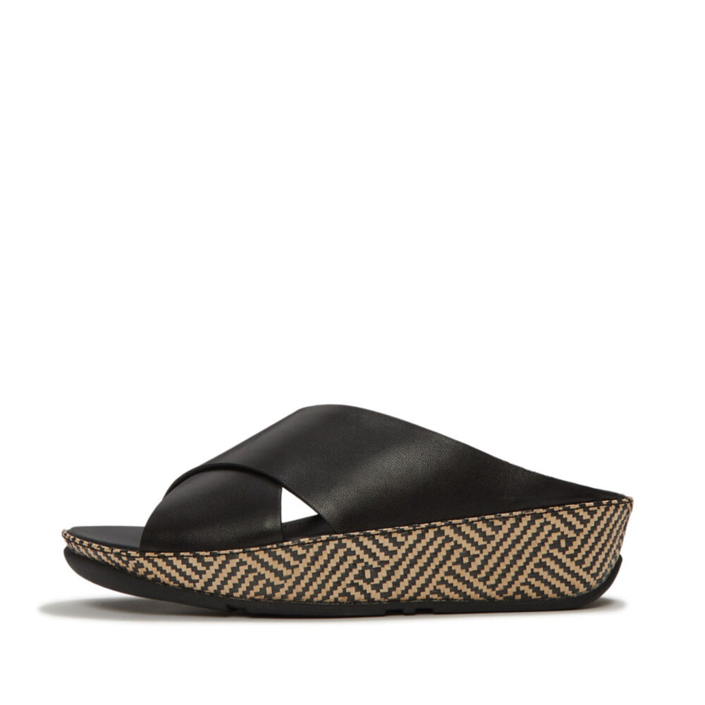 LULU Lux Graphic-weave Leather Cross Slides