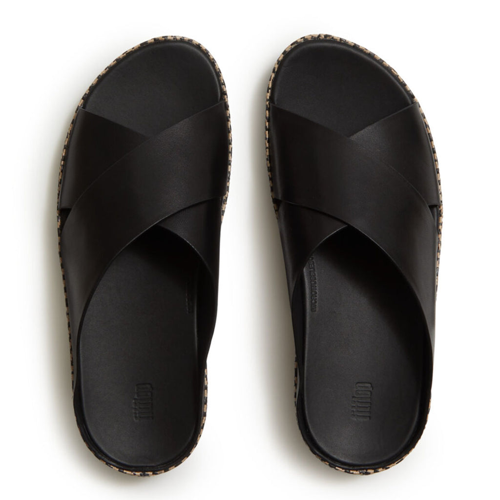 LULU Lux Graphic-weave Leather Cross Slides