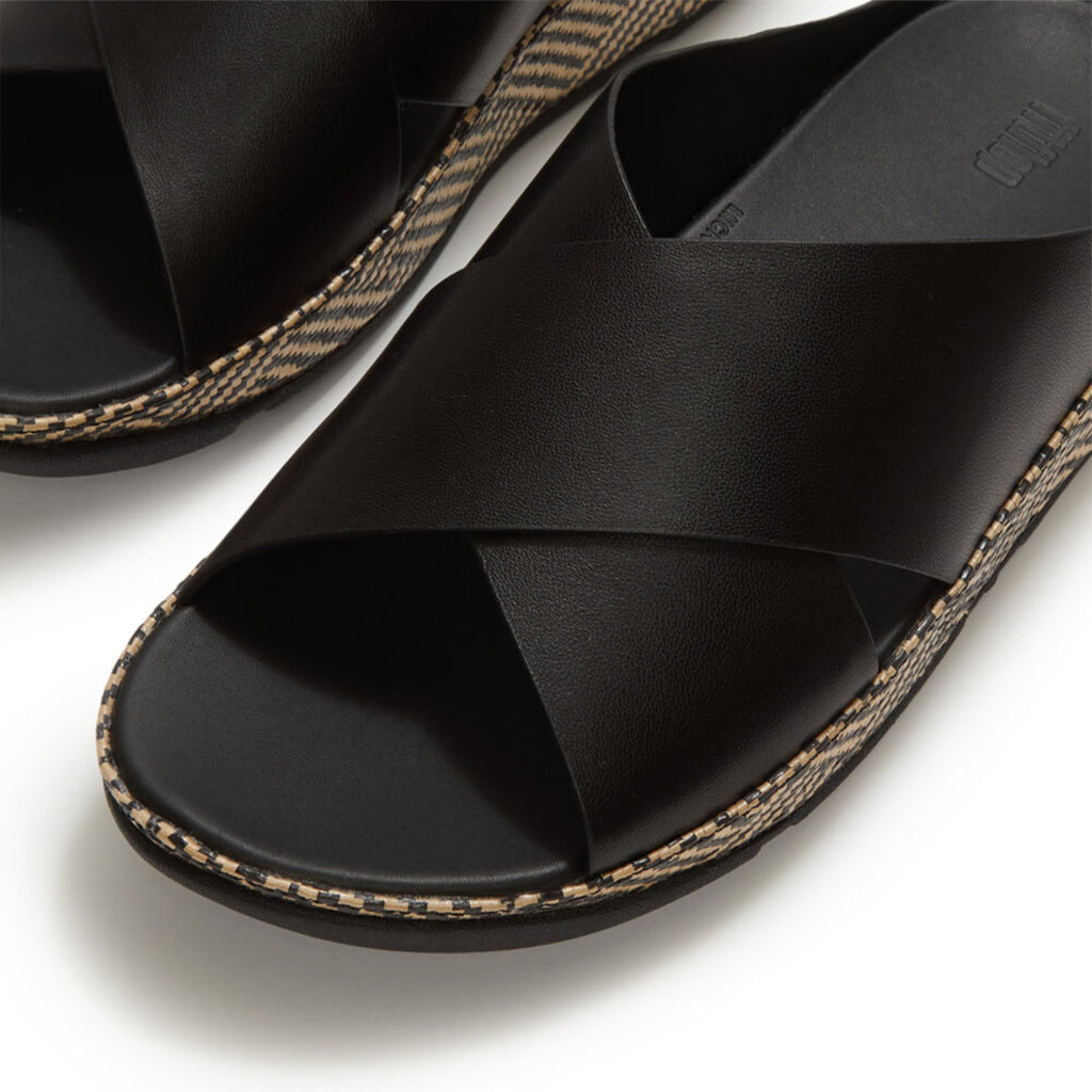 LULU Lux Graphic-weave Leather Cross Slides