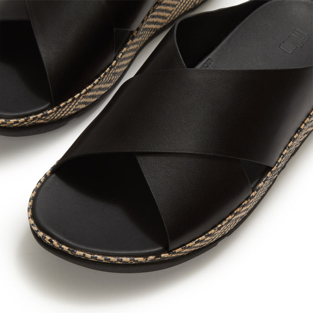LULU Lux Graphic-weave Leather Cross Slides