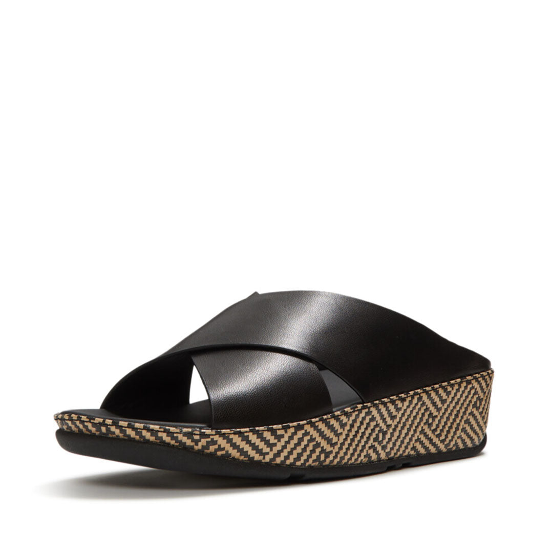 LULU Lux Graphic-weave Leather Cross Slides