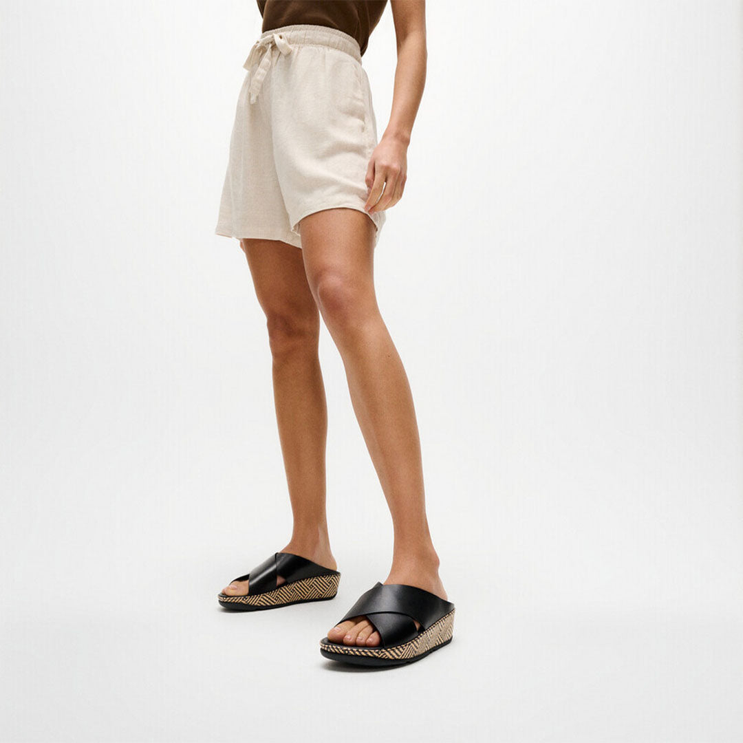 LULU Lux Graphic-weave Leather Cross Slides