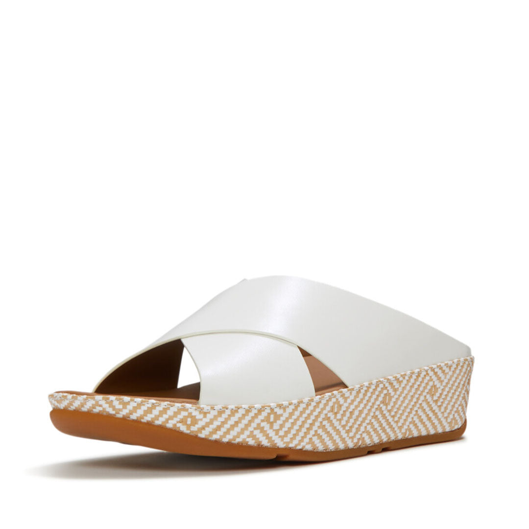 LULU Lux Graphic-weave Leather Cross Slides