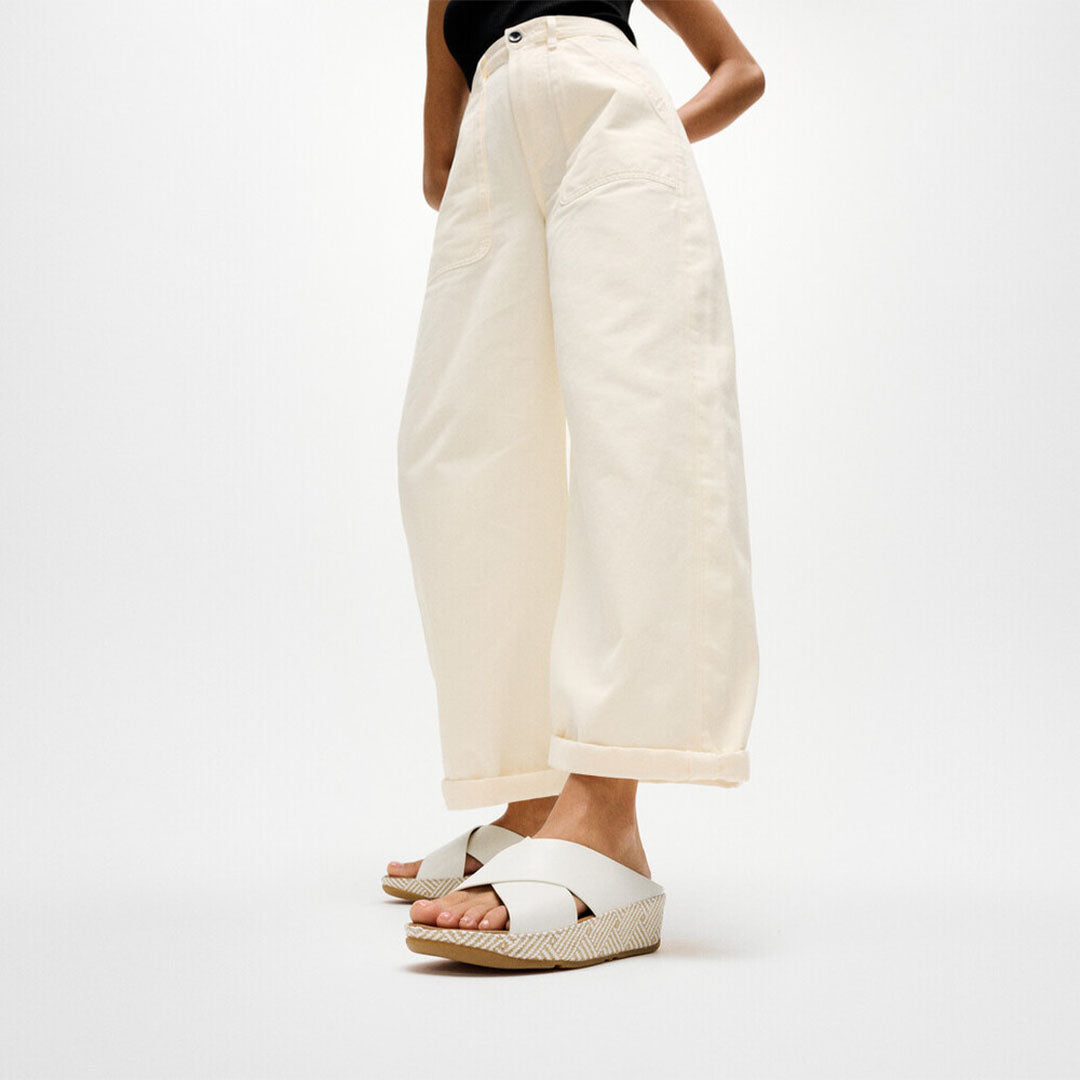 LULU Lux Graphic-weave Leather Cross Slides