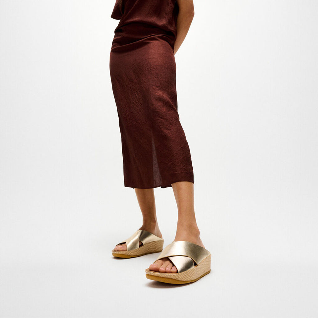 LULU Lux Graphic-weave Leather Cross Slides
