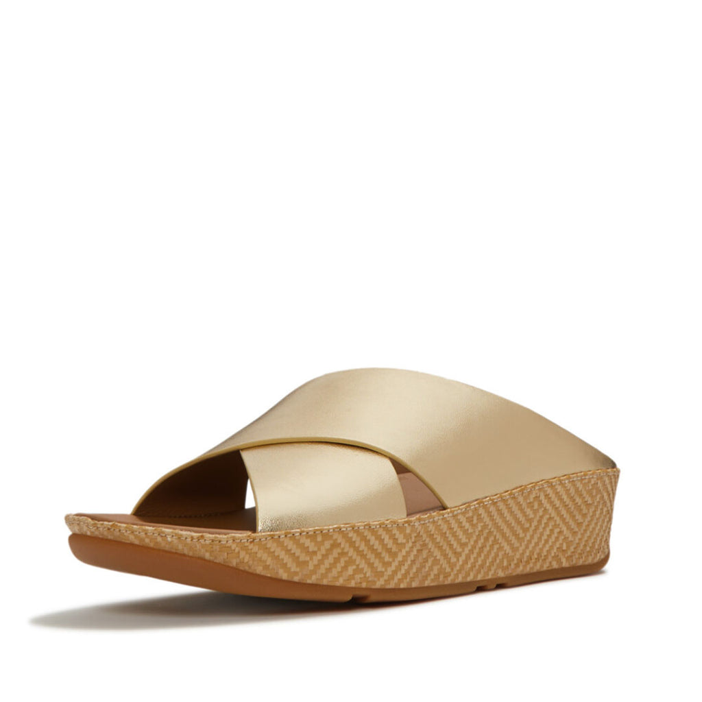 LULU Lux Graphic-weave Leather Cross Slides