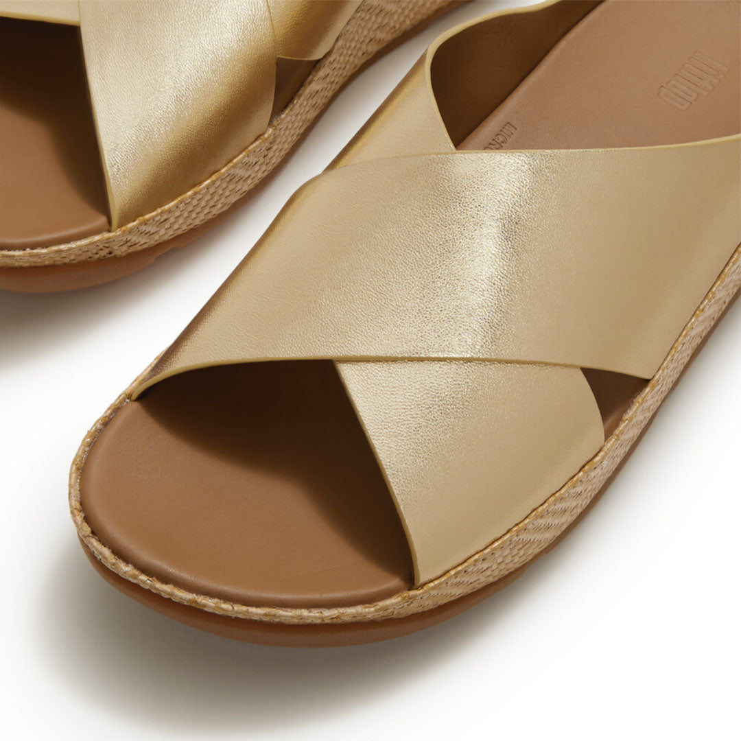 LULU Lux Graphic-weave Leather Cross Slides