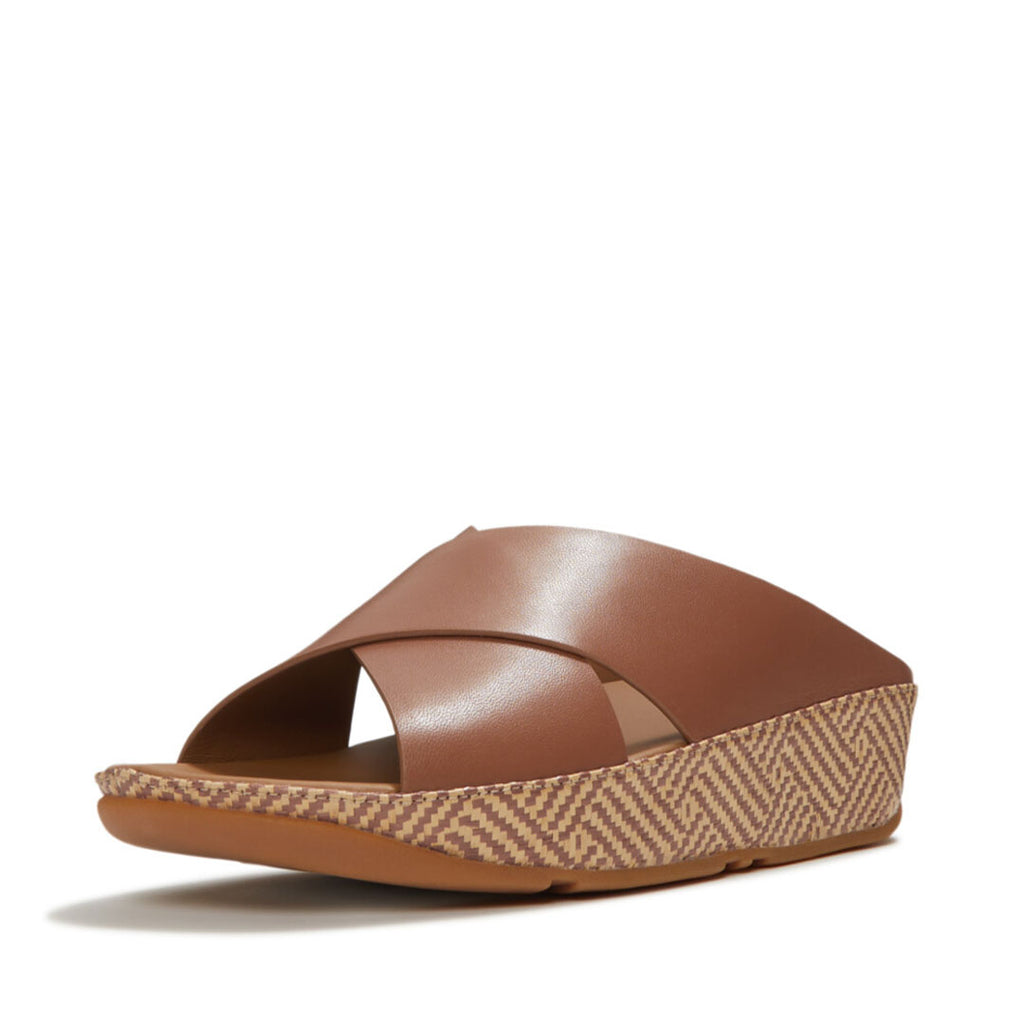 LULU Lux Graphic-weave Leather Cross Slides