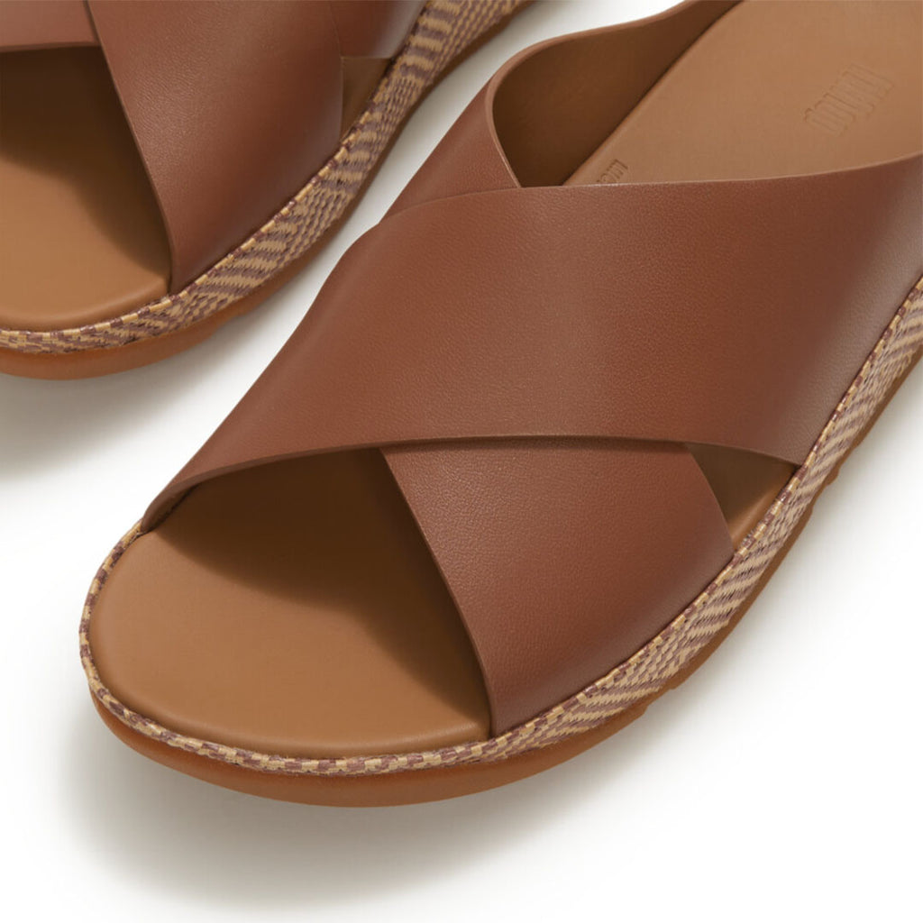LULU Lux Graphic-weave Leather Cross Slides