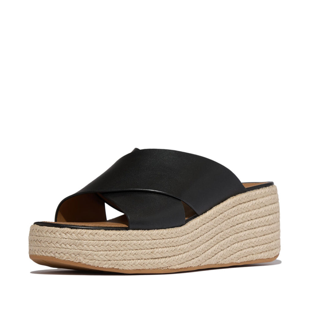 PLATFFORMS Espadrille Leather Wedge Cross Slides