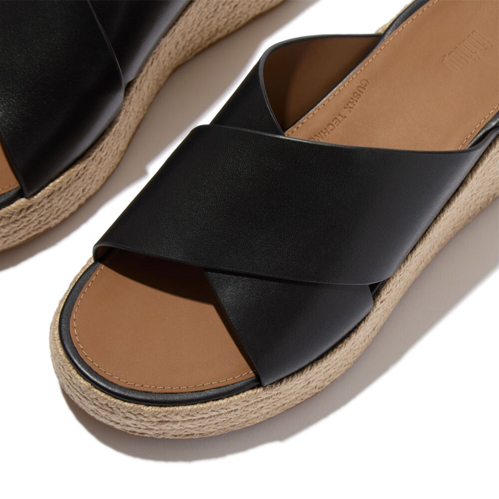 PLATFFORMS Espadrille Leather Wedge Cross Slides