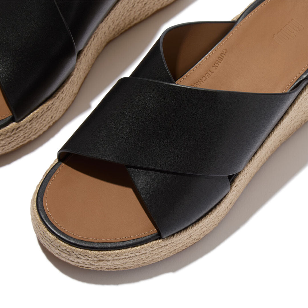 PLATFFORMS Espadrille Leather Wedge Cross Slides