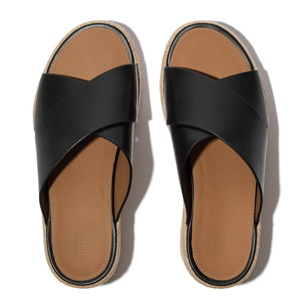 PLATFFORMS Espadrille Leather Wedge Cross Slides