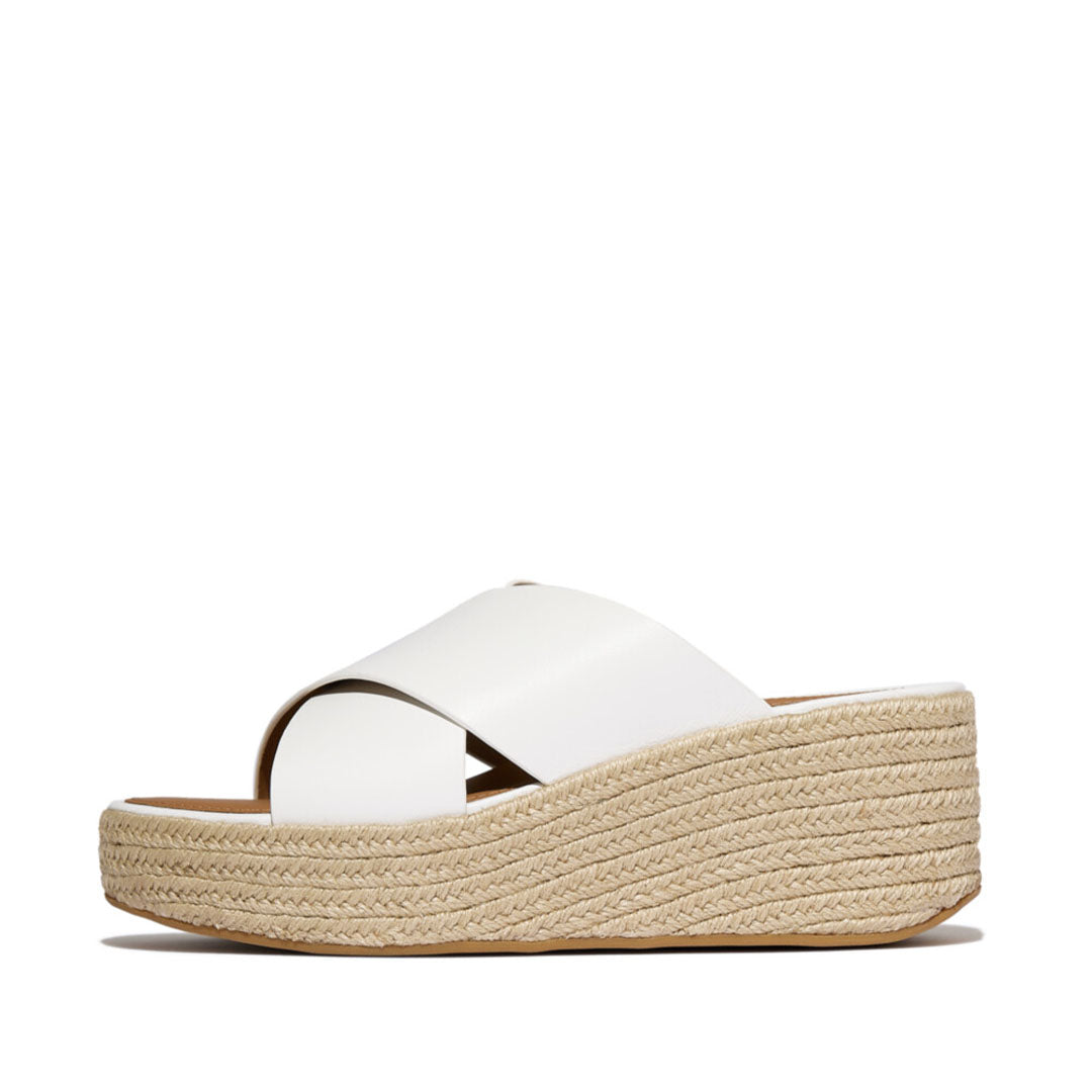 PLATFFORMS Espadrille Leather Wedge Cross Slides