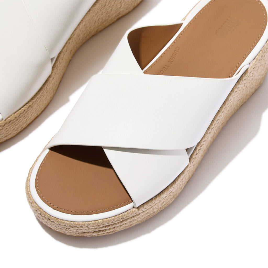 PLATFFORMS Espadrille Leather Wedge Cross Slides