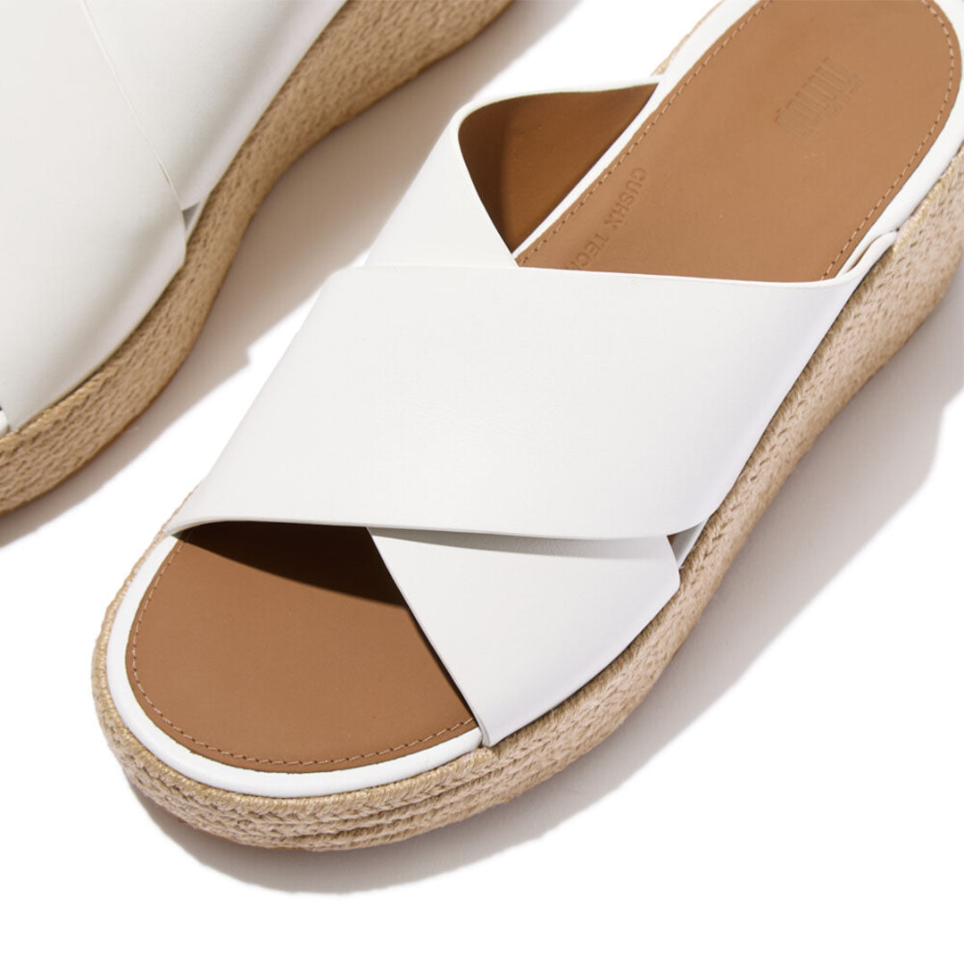 PLATFFORMS Espadrille Leather Wedge Cross Slides