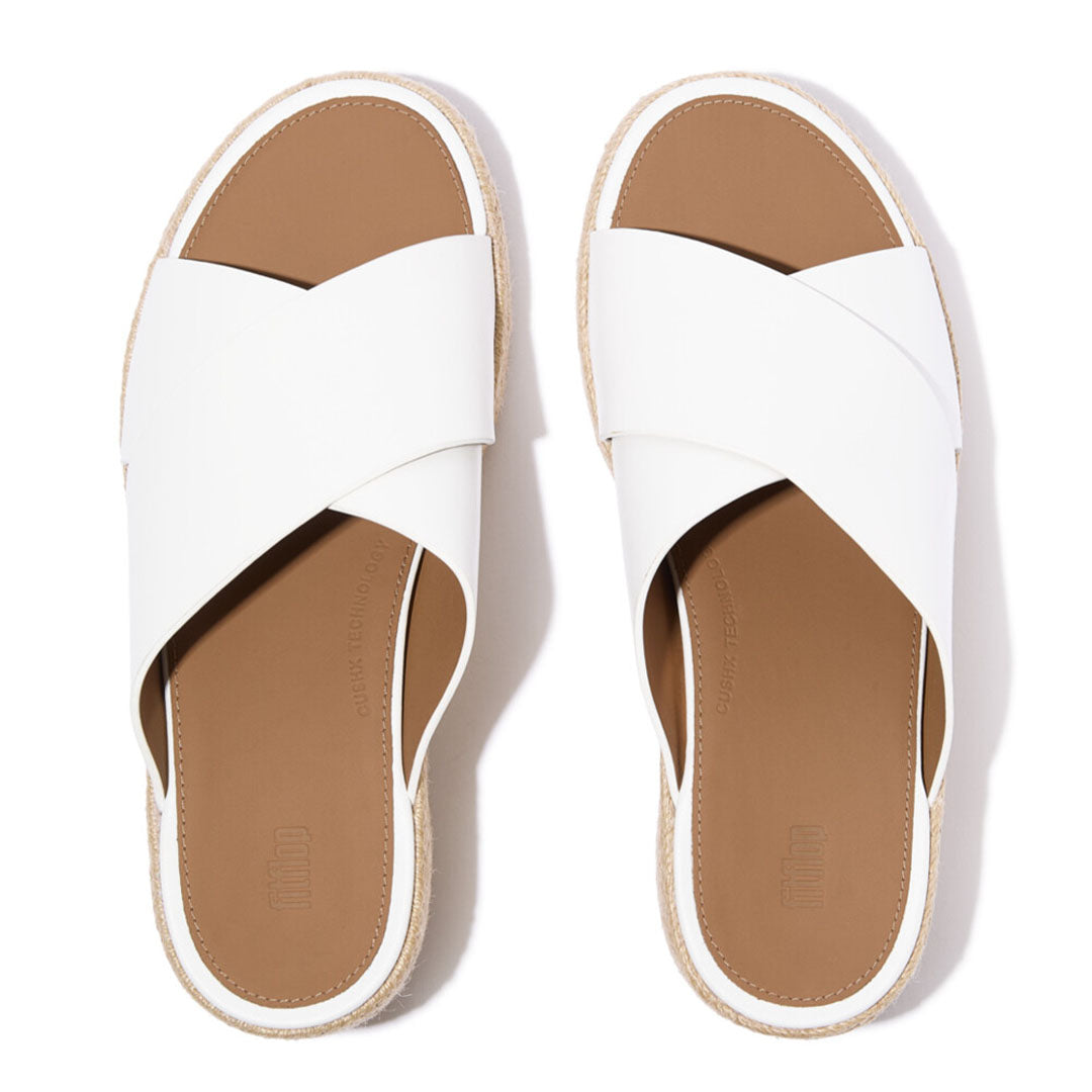 PLATFFORMS Espadrille Leather Wedge Cross Slides