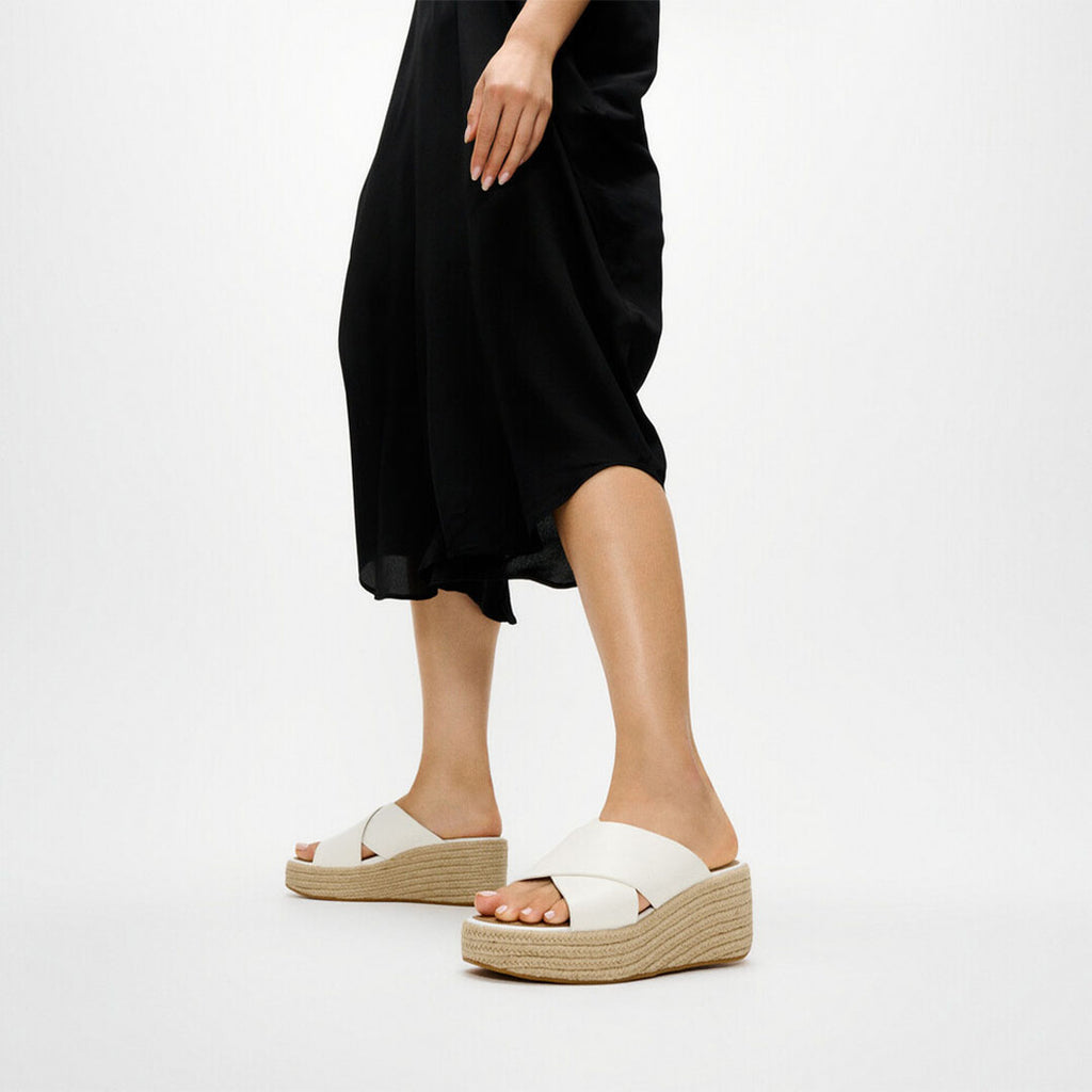 PLATFFORMS Espadrille Leather Wedge Cross Slides