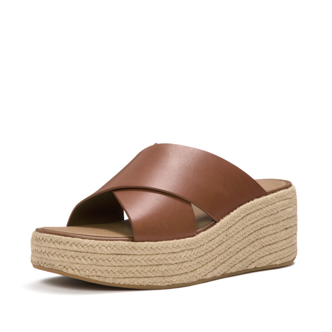 PLATFFORMS Espadrille Leather Wedge Cross Slides