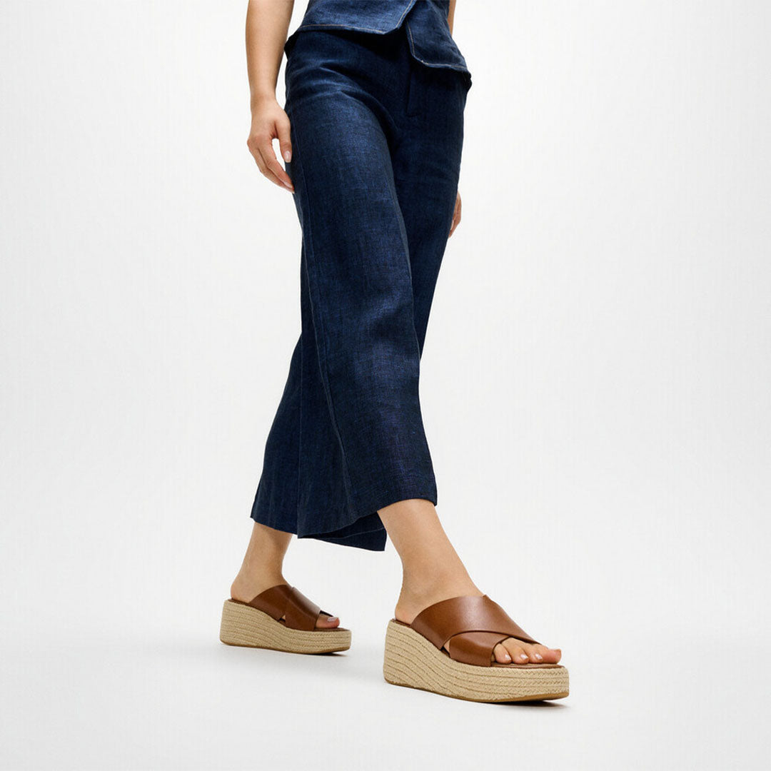 PLATFFORMS Espadrille Leather Wedge Cross Slides