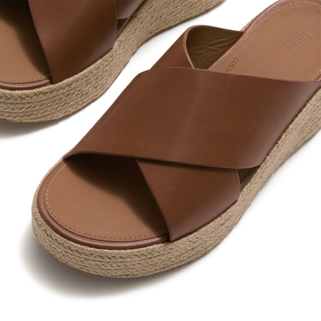 PLATFFORMS Espadrille Leather Wedge Cross Slides