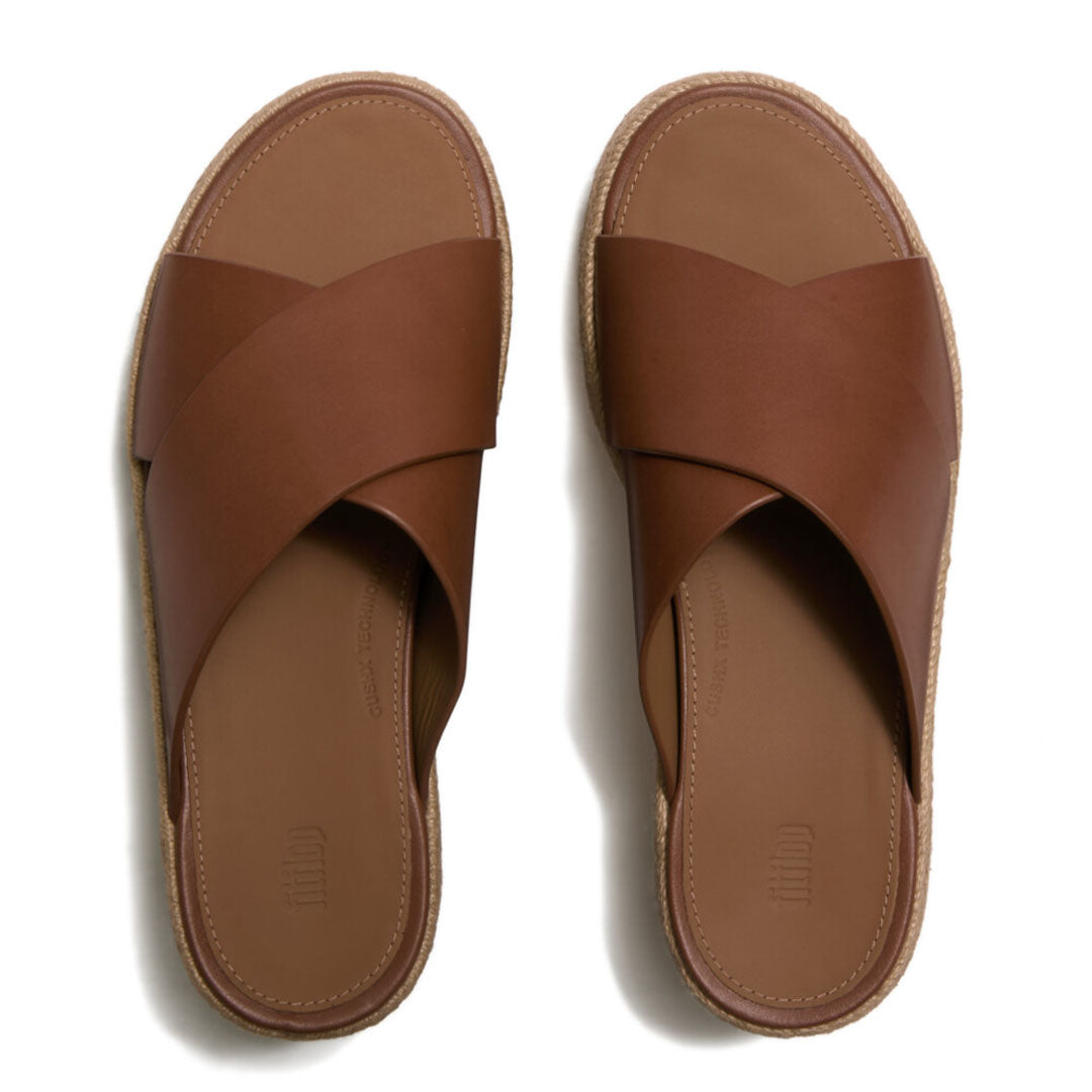 PLATFFORMS Espadrille Leather Wedge Cross Slides