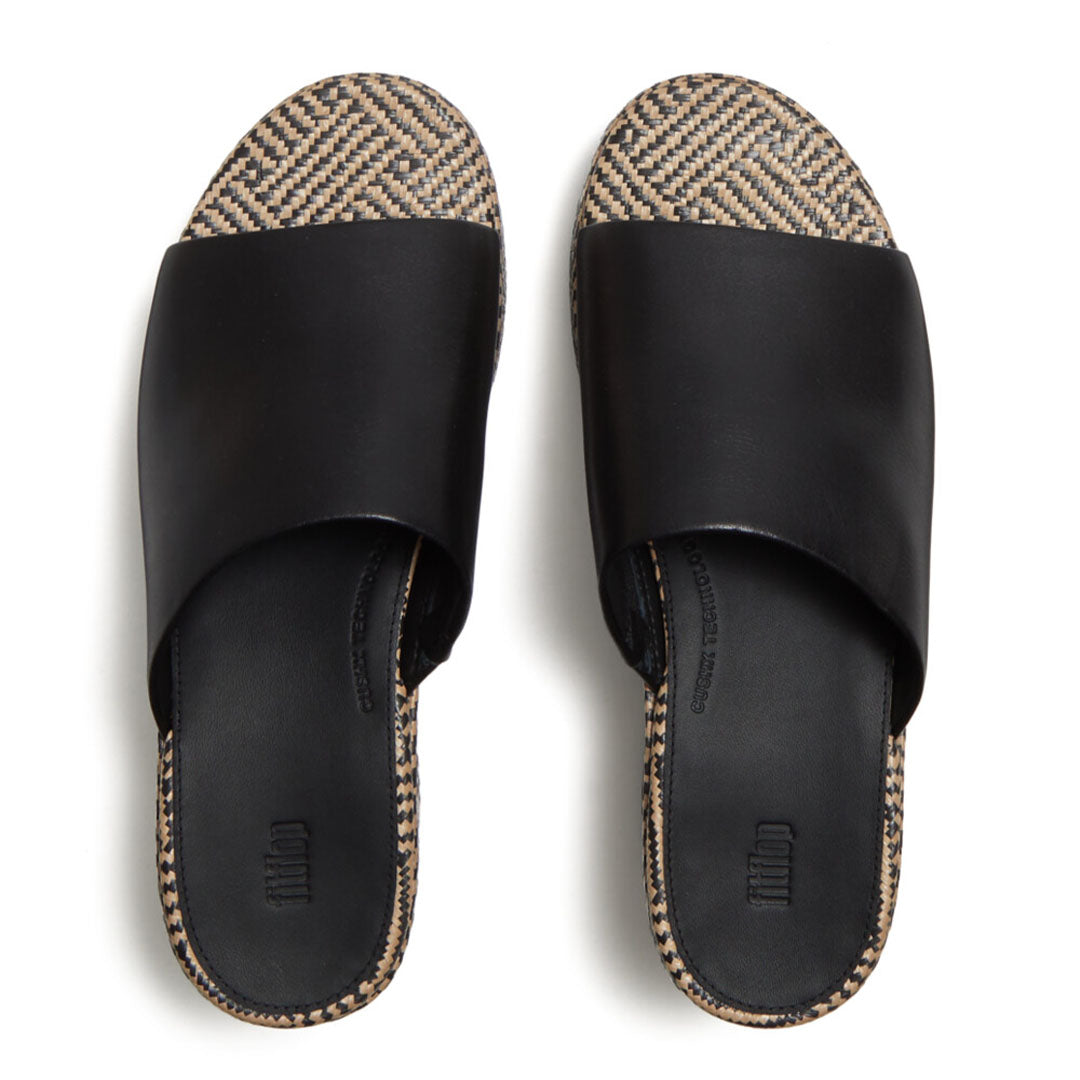 PLATFFORMS Graphic-weave Leather Heeled Slides