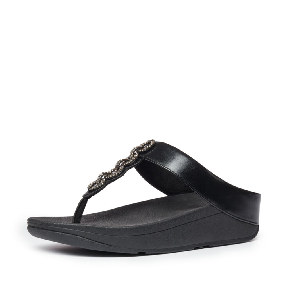 Our slinky Fino toe-post sandals, here adorned with a glittering, crystal-embellished chain.