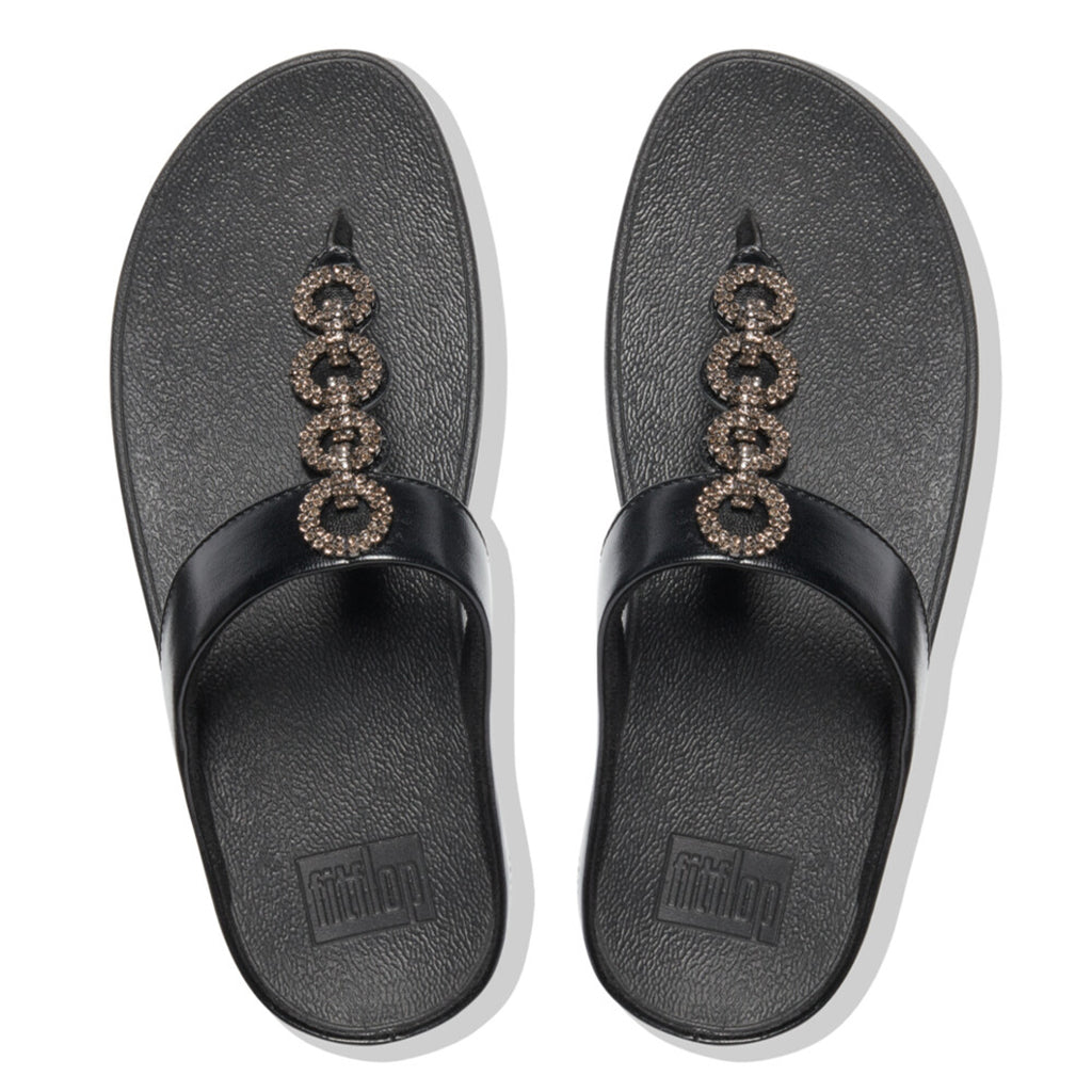 Our slinky Fino toe-post sandals, here adorned with a glittering, crystal-embellished chain.