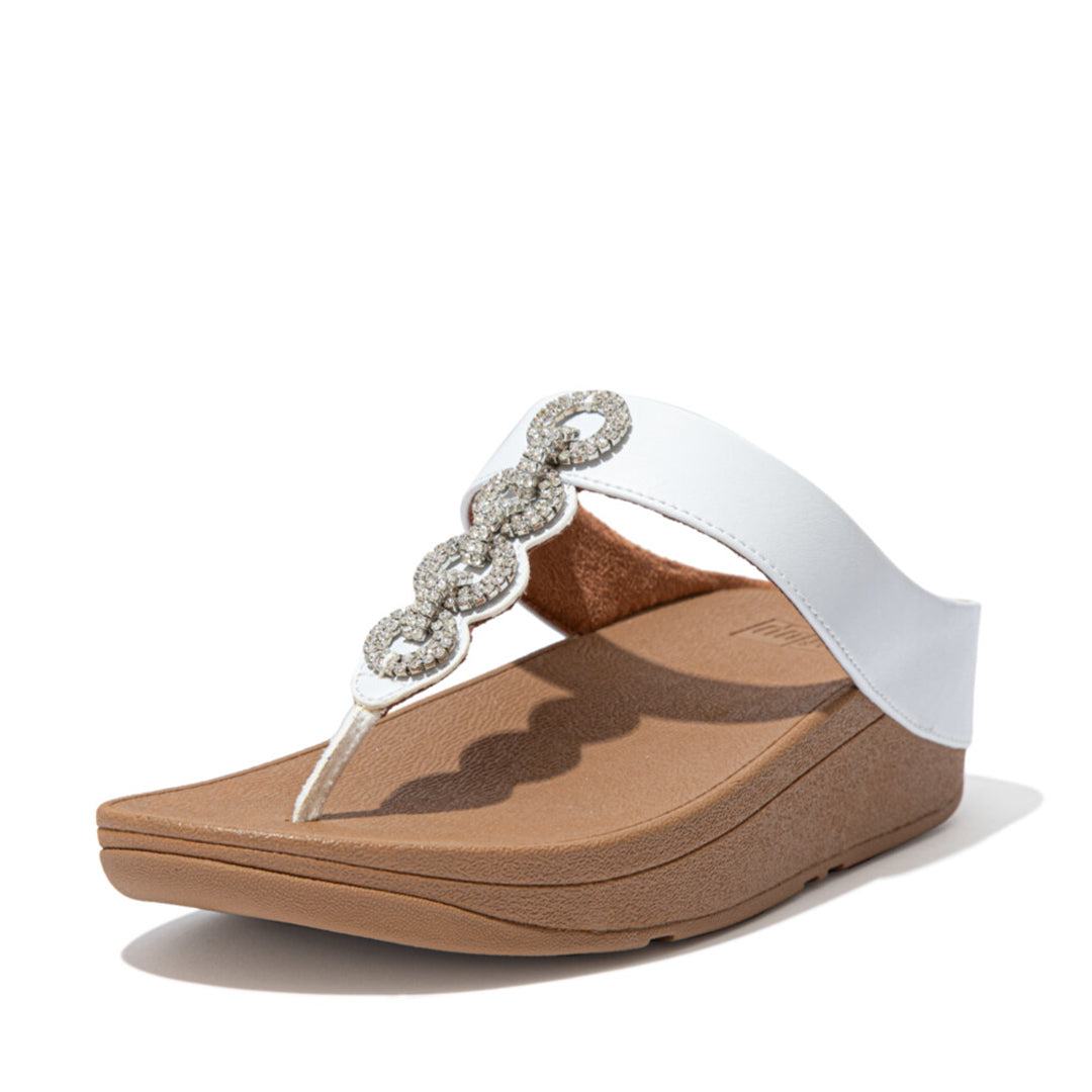 Our slinky Fino toe-post sandals, here adorned with a glittering, crystal-embellished chain.