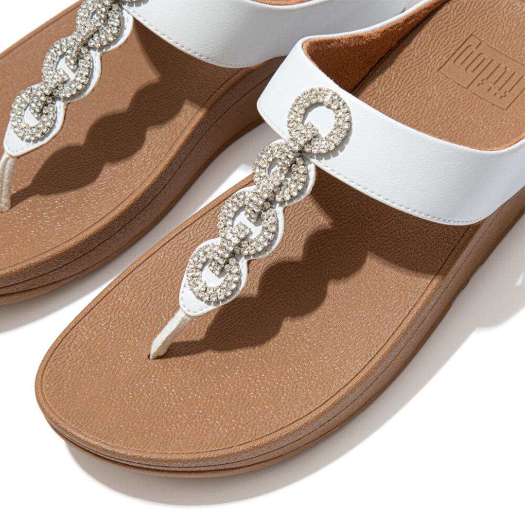Our slinky Fino toe-post sandals, here adorned with a glittering, crystal-embellished chain.