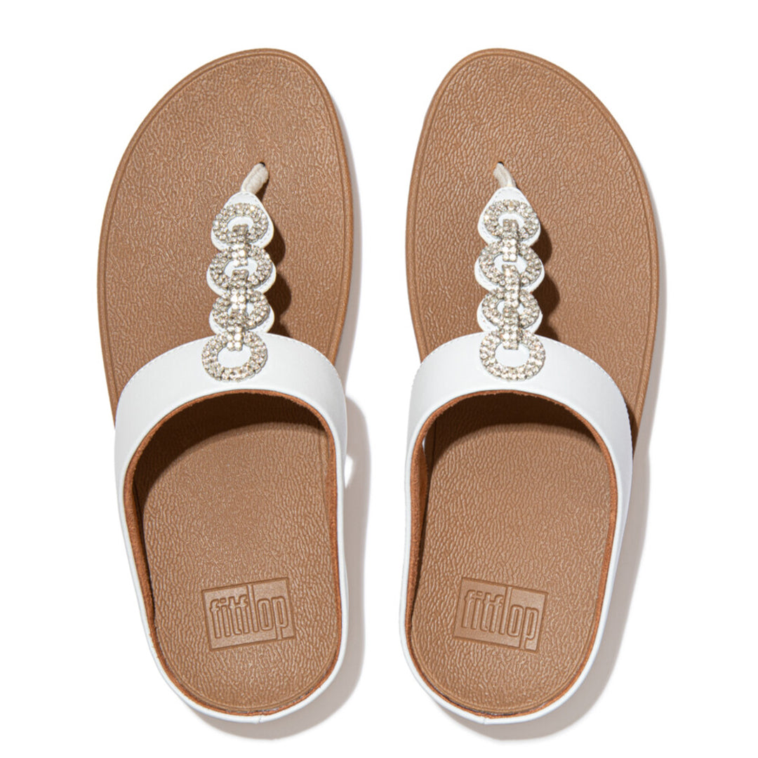 Our slinky Fino toe-post sandals, here adorned with a glittering, crystal-embellished chain.