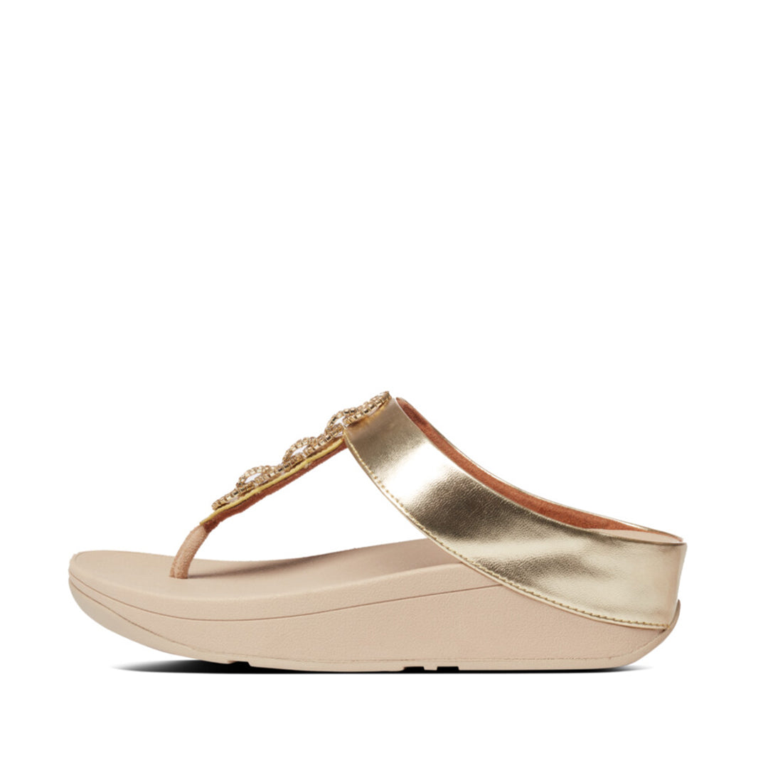 Our slinky Fino toe-post sandals, here adorned with a glittering, crystal-embellished chain.