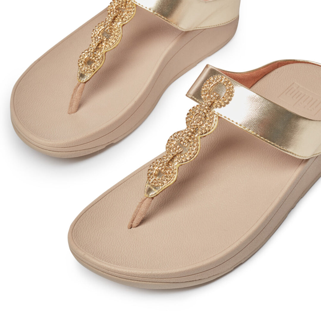 Our slinky Fino toe-post sandals, here adorned with a glittering, crystal-embellished chain.