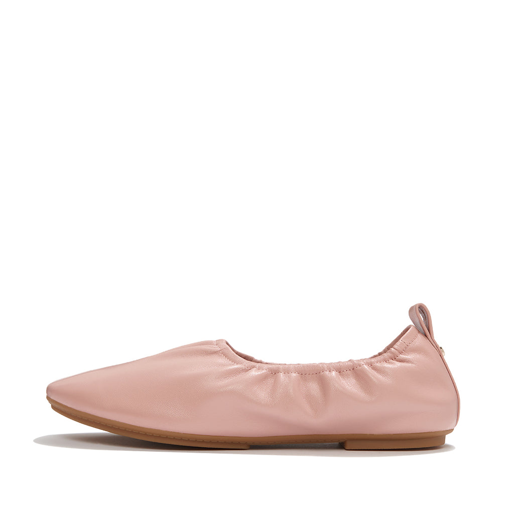 Soft leather ballerinas with a round toe, ruched detailing and all-day comfort cushioning.