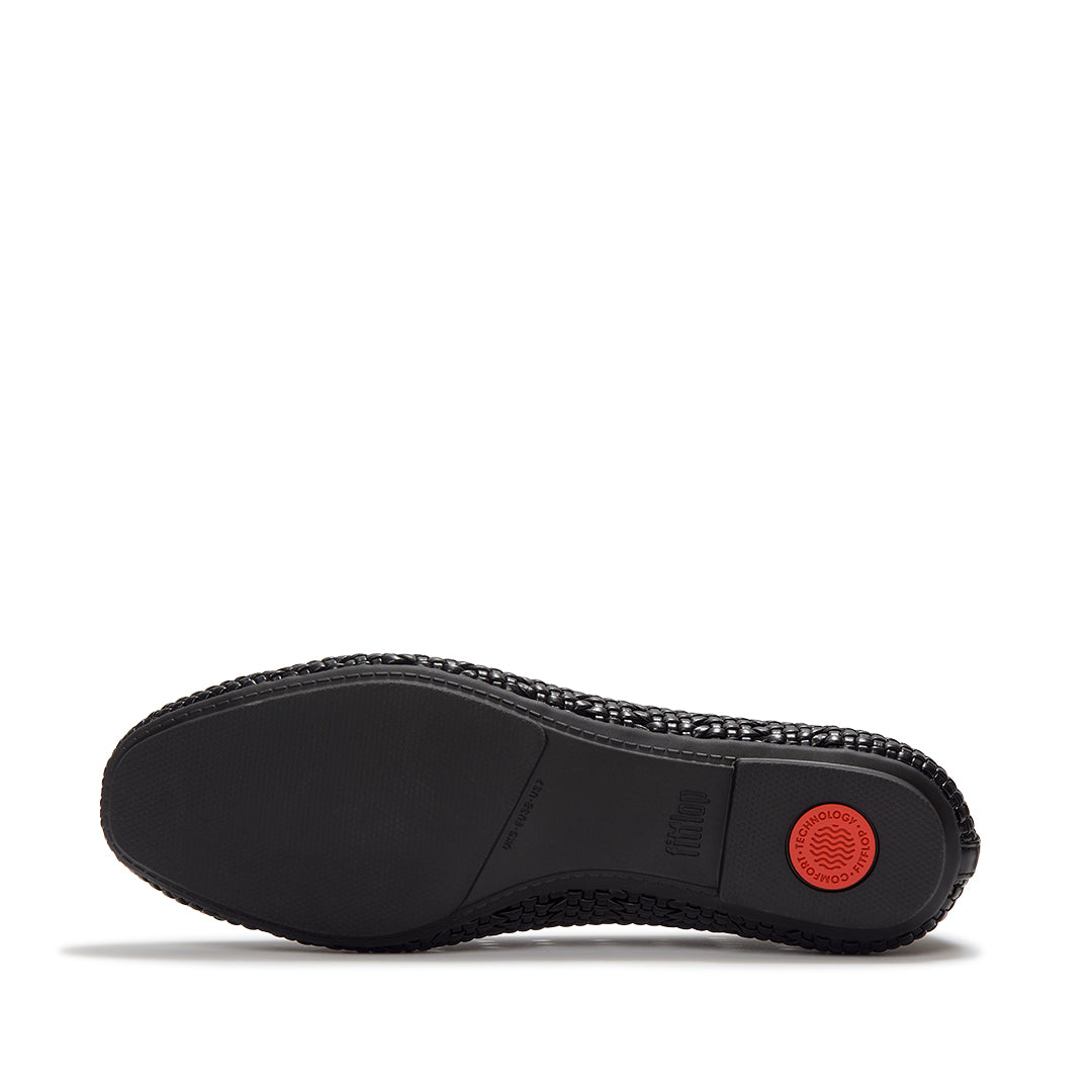 FitFlop DELICATO Woven PU Ballerinas featuring a lightweight sole with hidden Dynamicush™ cushioning for enhanced everyday comfort and flexibility.