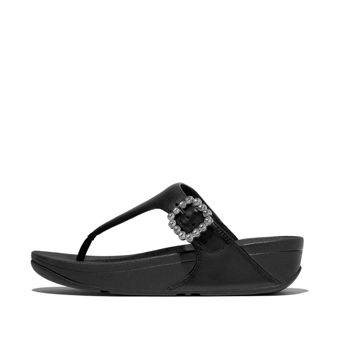FitFlop Lulu sandals featuring ergonomic comfort and a shimmering crystal buckle detail