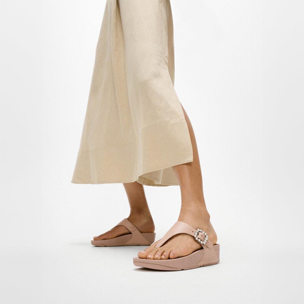 FitFlop Lulu sandals featuring ergonomic comfort and a shimmering crystal buckle detail