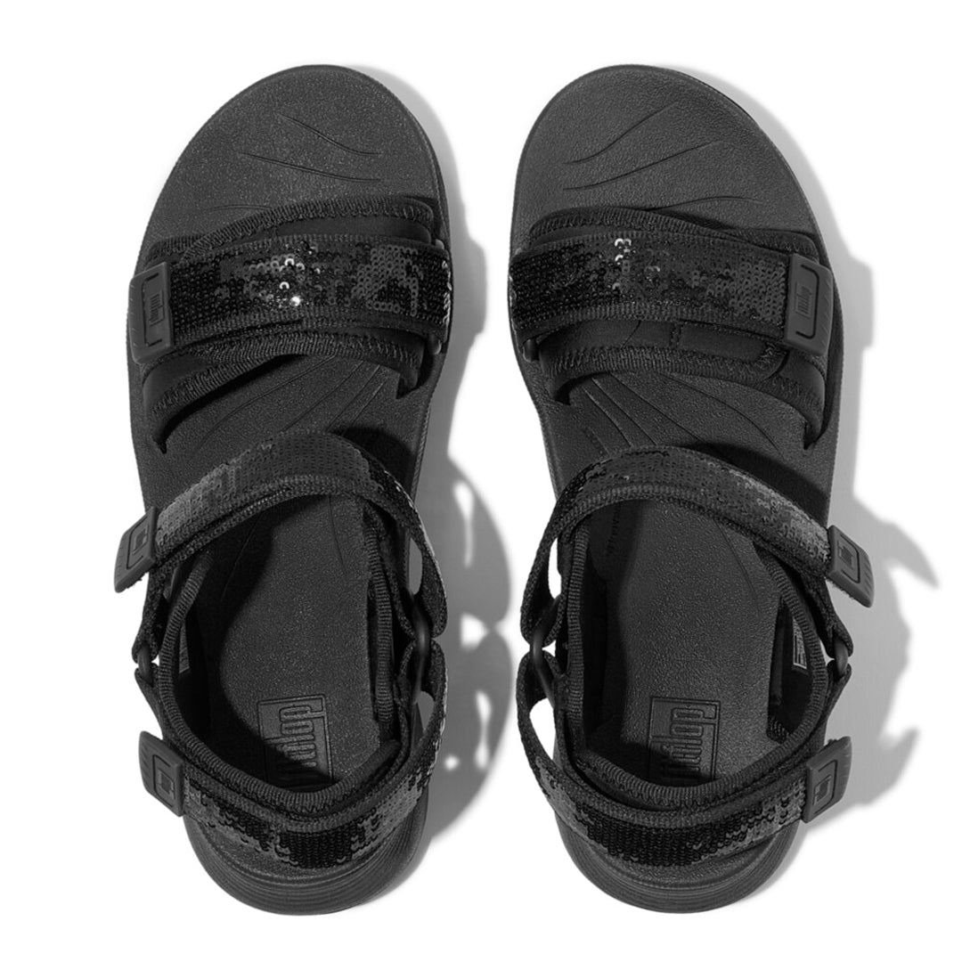 FitFlop NEO-D-HYKER sandals featuring sequin detail and ergonomic comfort, designed for both trails and city streets