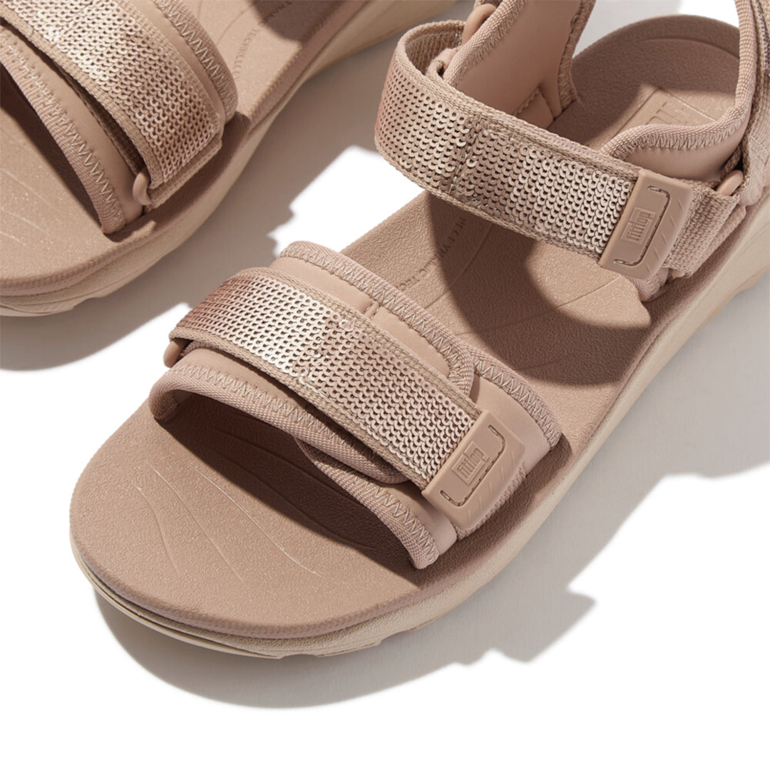 FitFlop NEO-D-HYKER sandals featuring sequin detail and ergonomic comfort, designed for both trails and city streets