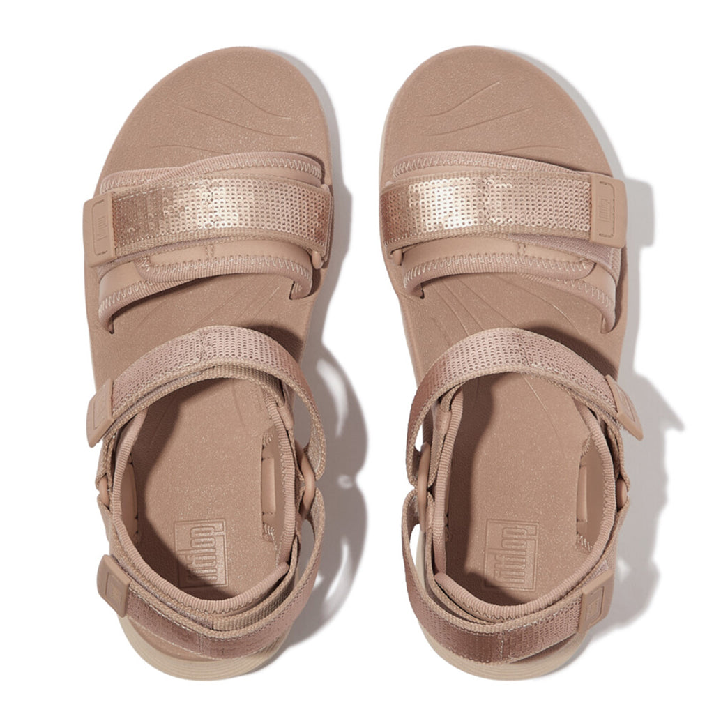 FitFlop NEO-D-HYKER sandals featuring sequin detail and ergonomic comfort, designed for both trails and city streets