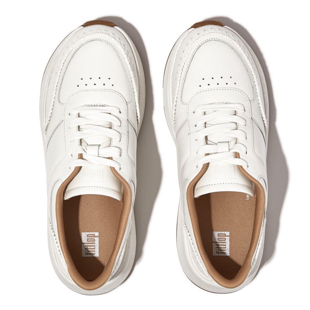 F-mode Crochet-Stitch Leather Flatform Sneakers White – FitFlop Australia