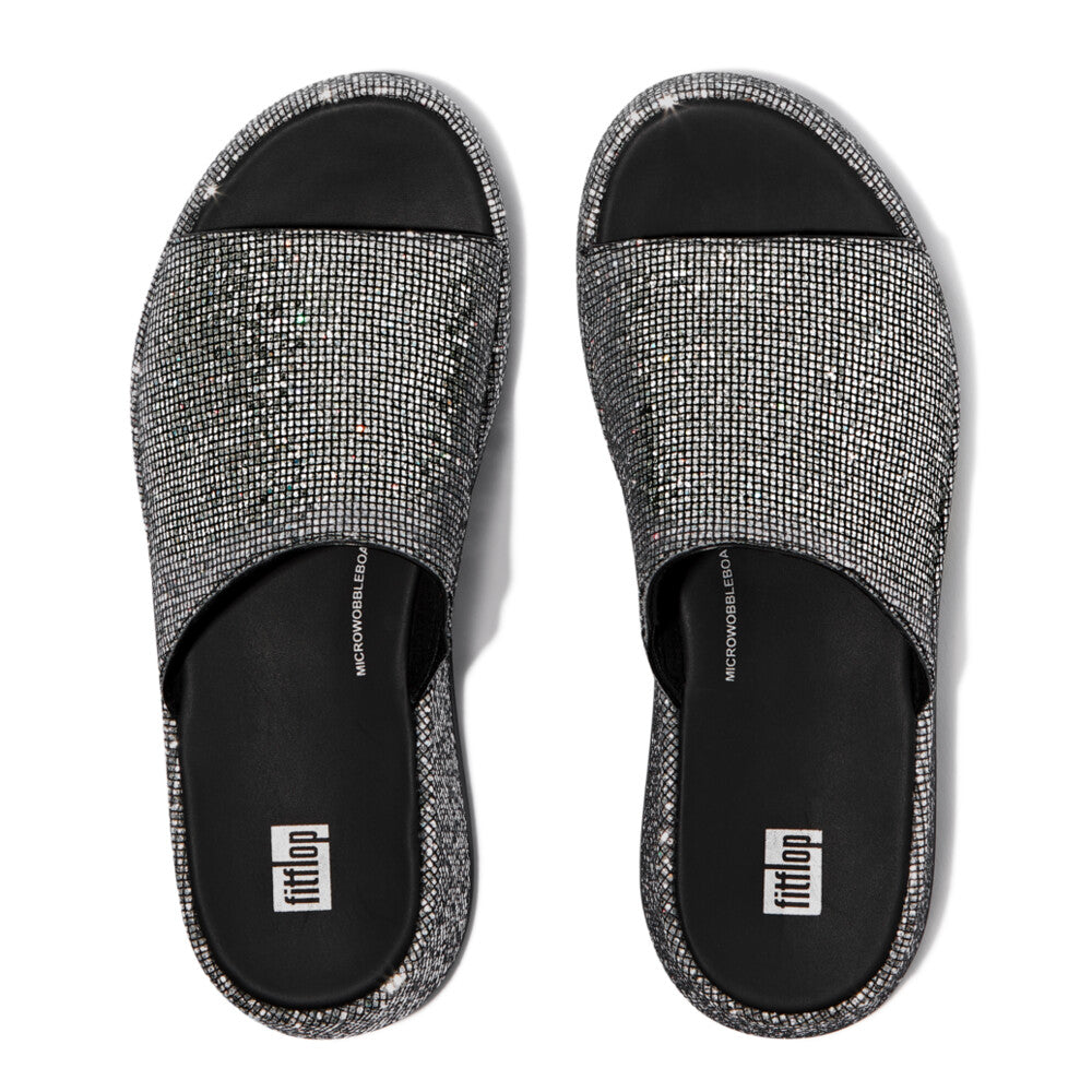 Fitflop F Mode Glitterball Flatform Slides Silver