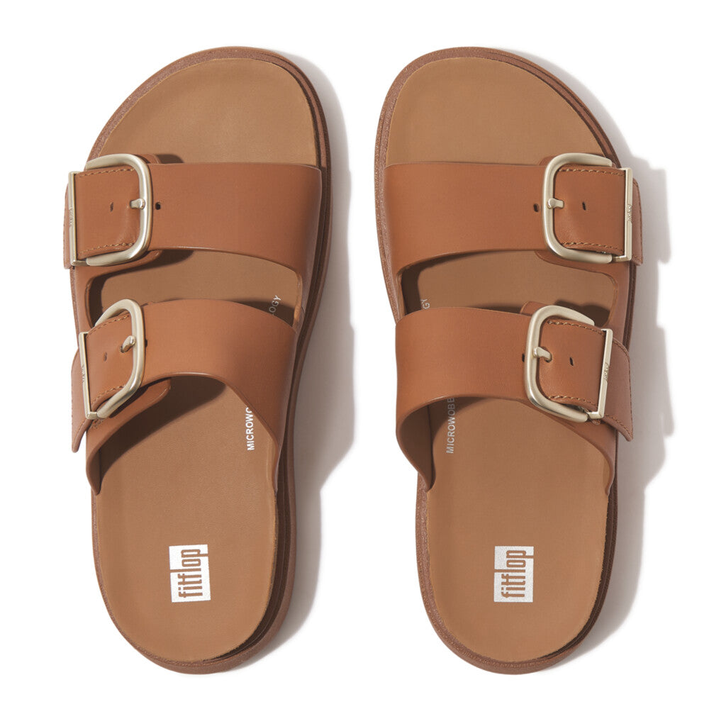 Fitflop Gen FF Buckle Two Bar Leather Slides Light Tan – FitFlop Australia