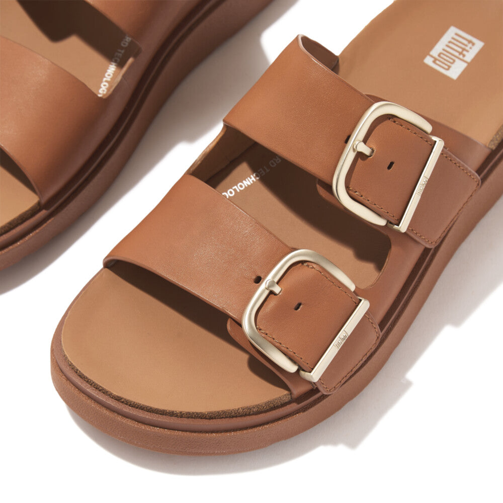 Fitflop Gen FF Buckle Two Bar Leather Slides Light Tan – FitFlop Australia