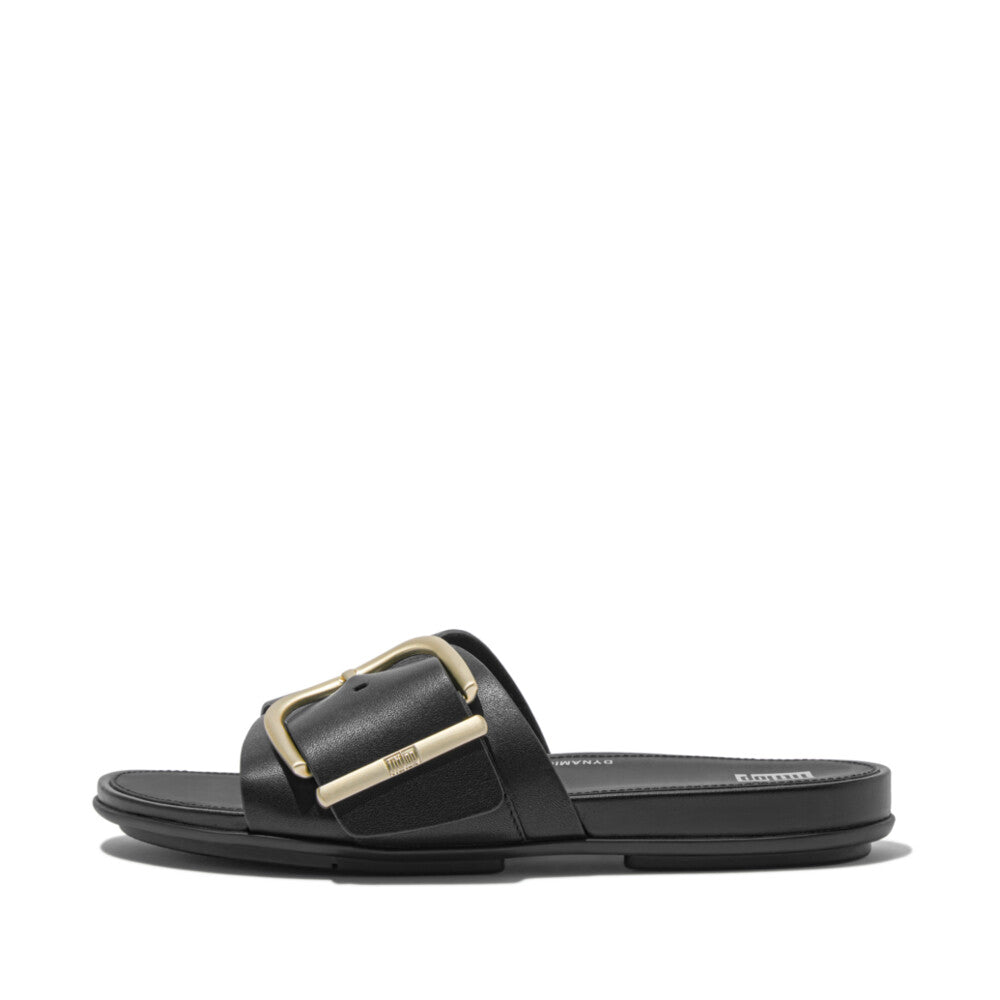 Fitflop Gracie Maxi Buckle Leather Slides Black – FitFlop Australia