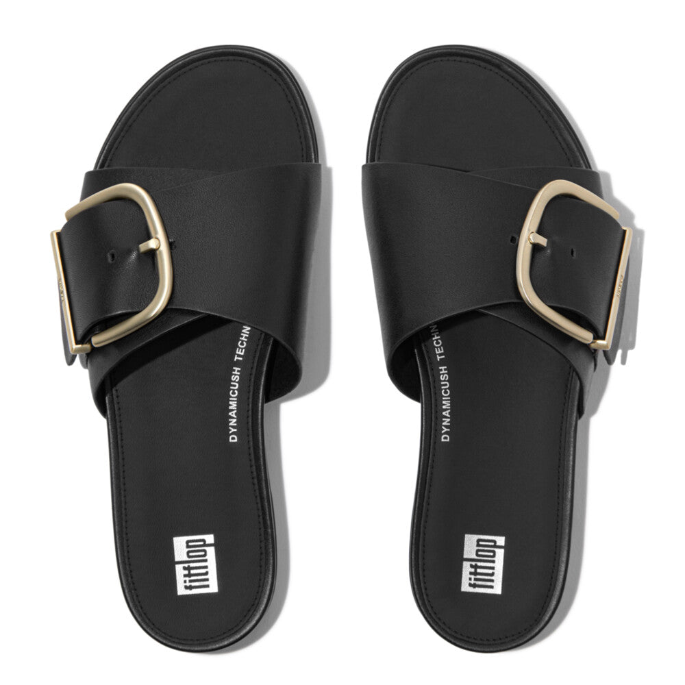 Fitflop Gracie Maxi Buckle Leather Slides Black – FitFlop Australia